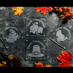 60-3910T - Limited Time Thanksgiving  Etchable Square Coaster 