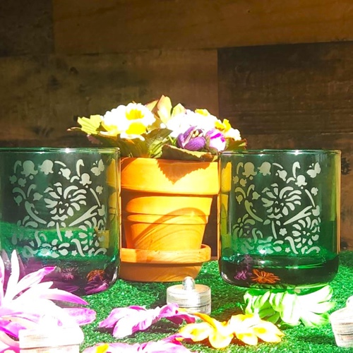 Jubilant Flowers Green Glasses