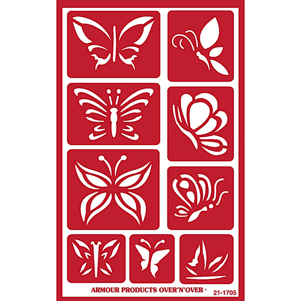 Butterfly & Flowers Glass Etching Stencils with Border Designs