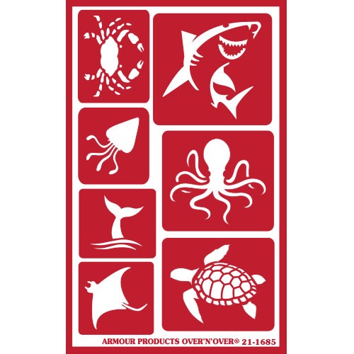 3 Armour Etch Over N Over Reusable Glass Etching Stencils Set | Wild Life  Animals, Sea Creatures, Birds Theme