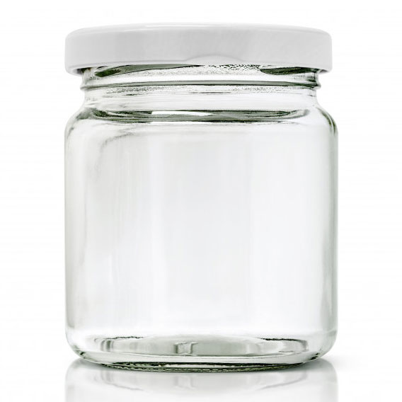 30-2290 - Glass Jar w/ White Metal Lid  16oz.