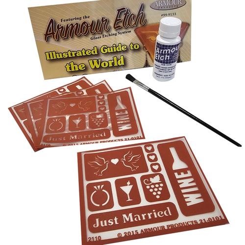 Just Married Assortment Stencils with 1.5 oz Armour Etch 