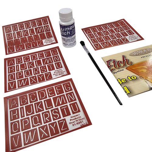Alphabet Assortment Stencils with 1.5 oz Armour Etch
